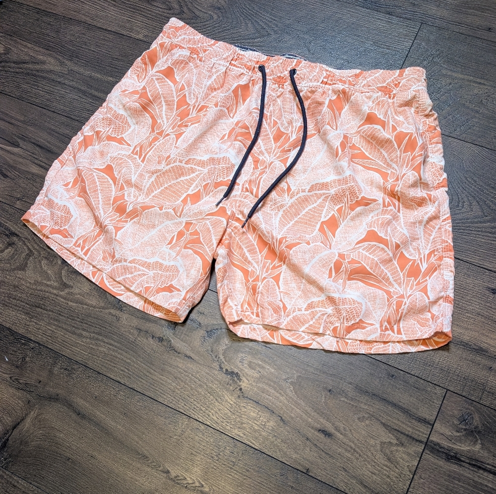 Tailor Vintage Coral & White Tropical Print Swim Trunks Size XXL